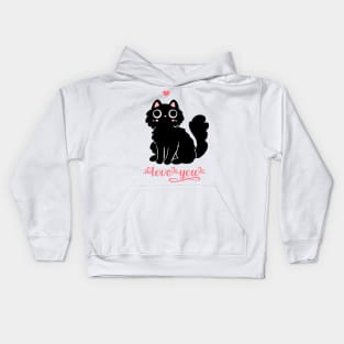 Cute black cat Valentine day love you Kids Hoodie